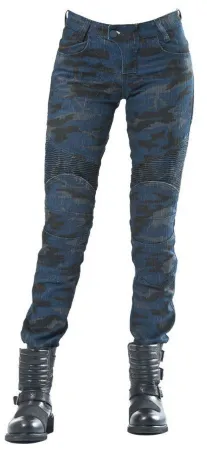 The Biker Jeans Dark Blue Camo Flexi Kadın Motosiklet Pantolonu resmi