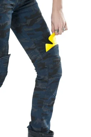 The Biker Jeans Dark Blue Camo Flexi Kadın Motosiklet Pantolonu resmi