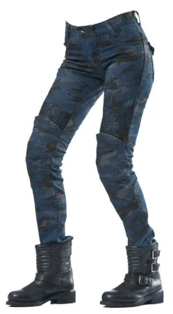 The Biker Jeans Dark Blue Camo Flexi Kadın Motosiklet Pantolonu resmi