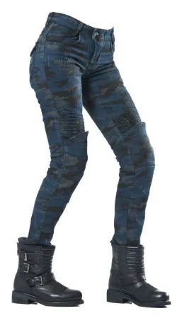 The Biker Jeans Dark Blue Camo Flexi Kadın Motosiklet Pantolonu resmi