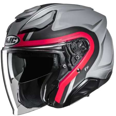 HJC F31 Bask MC1SF Yarım Motosiklet Kaskı Gri Kırmızı resmi