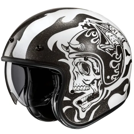 HJC V31 Flame MC5 Yarım Motosiklet Kaskı Siyah Beyaz resmi