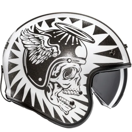 HJC V31 Flame MC5 Yarım Motosiklet Kaskı Siyah Beyaz resmi
