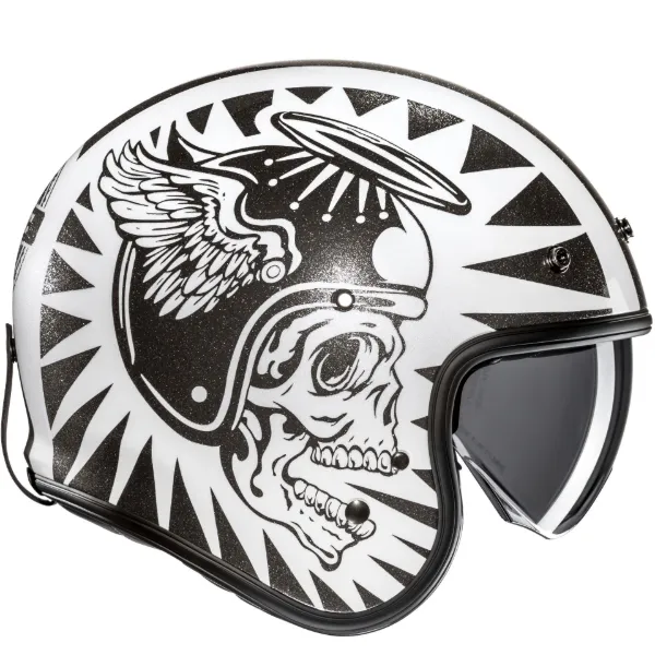 HJC V31 Flame MC5 Yarım Motosiklet Kaskı Siyah Beyaz resmi